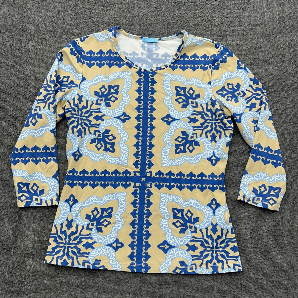 J McLaughlin Top Womens M Multicolor Catalina Cloth Geometric 3/4 Sleeve